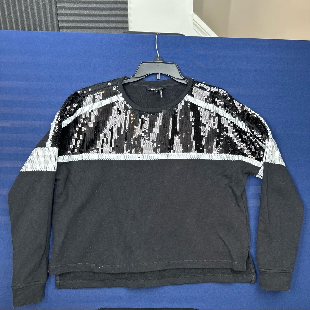 DKNY Black‎ Top with Silver Sequin Accents